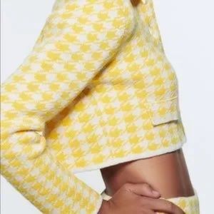 ZARA Yellow White Knit Cardigan Cropped Top NW out tags